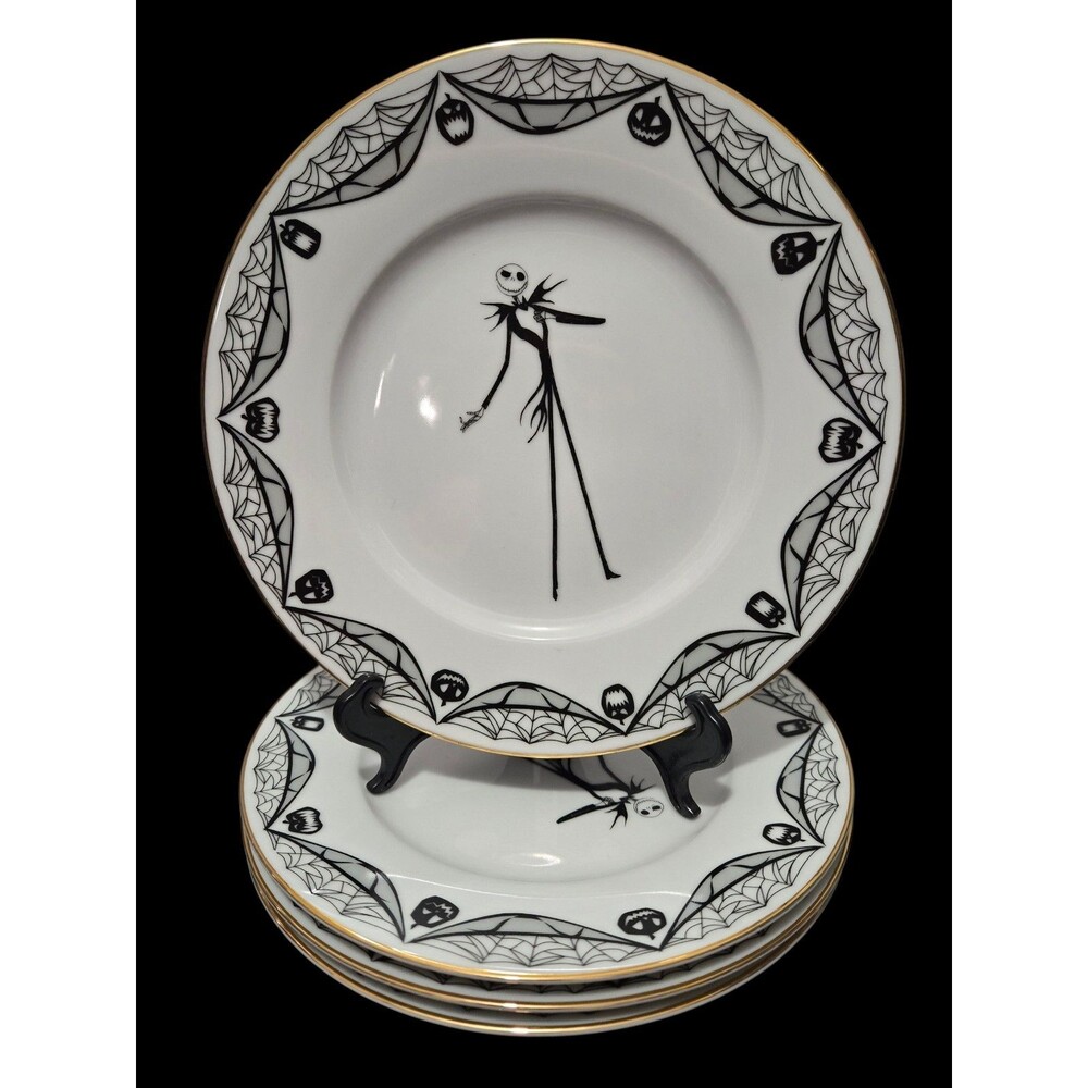 Disney Nightmare Before Christmas Jack Skellington Salad Plates Set 4 Gold Rim